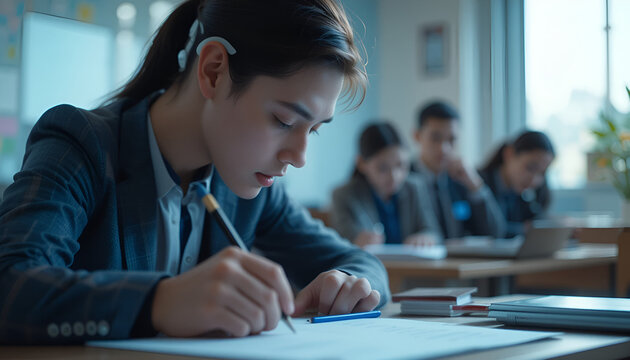 An AI exam proctor that detects cheating by analyzing subtle changes in students' thermal signatures and pencil grip pressure.