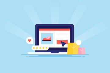 Cursor clicks on ecommerce web store product page buy button, online shopping technology e-business concept.