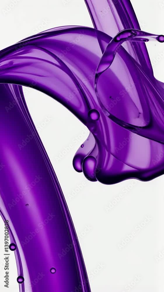 Poster fluid forms in motion abstract design with striking purple color creating captivating swirls and dro