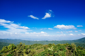 Breathtaking scenic view of lush green mountains under clear blue sky nature photography outdoor environment panoramic perspective