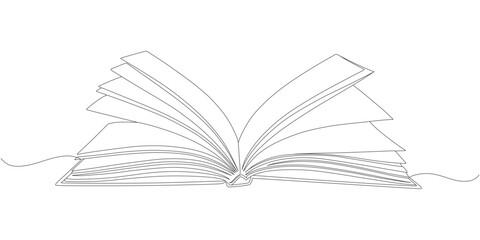 Minimalist Line Art of an Open Book with Flying Pages