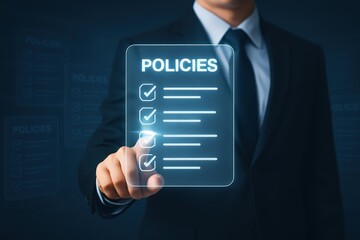 Businessman Approving Policies:  Checklist Compliance and Digital Strategy