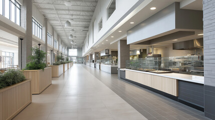Obraz premium Boost Efficiency In A Spacious Food Court With Broad Aisles Sleek Styling And Traffic Flow