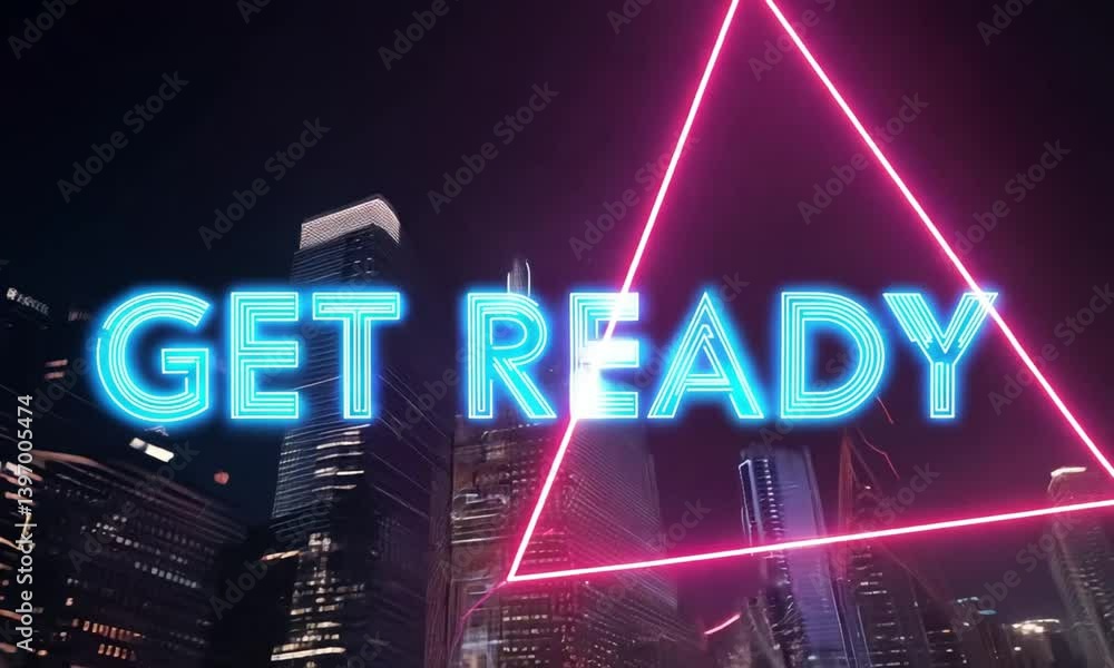Poster radiant get ready text in bold neon blue with vibrant animation and modern design made with generati