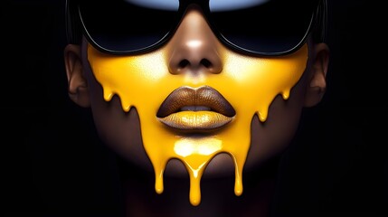Elegant Black Woman with Yellow Paint Dripping on Her Face