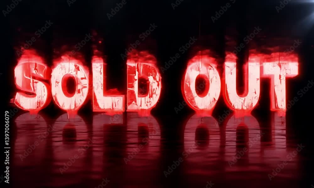 Poster red sold out text with burnt effect and shadow for a dramatic visual impact made with generative ai 