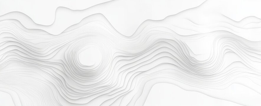 A contemporary abstract background with white-gray topographic lines, 3D waves, a grid map, and white wave paper curved reliefs