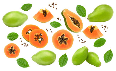 one ripe papaya fruit isolated on white background. exotic fruit. clipping path