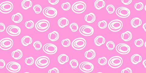 Seamless vector pattern with abstract hand drawn white circles in on a pink background. Modern, bold, and stylish design, perfect for textiles, wallpapers, branding, and creative projects