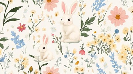 Spring seamless pattern with floral design and cute flowers