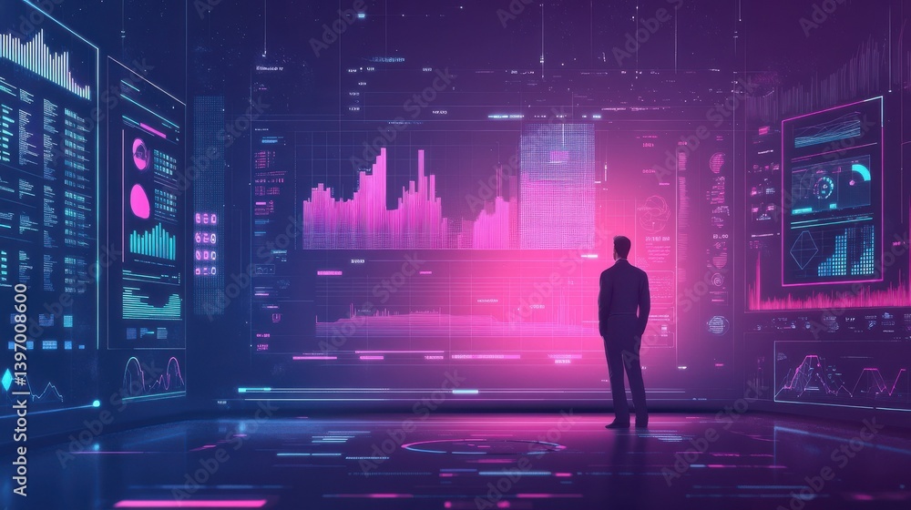 Poster big data analytics and business intelligence concept with chart and graph icons on a digital screen 
