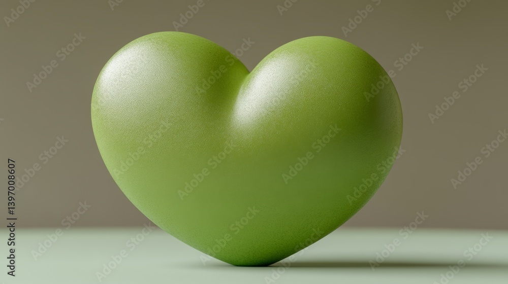Poster this minimalistic and sleek layout, featuring a green heart on a white background with generous copy