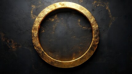 Golden ring ring shape against textured dark background with gold accents on texture