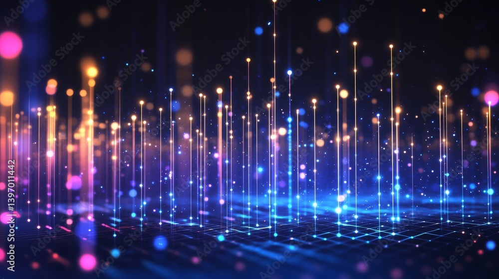 Poster a conceptual circuit board with technological components displayed on a blue background. a digital i
