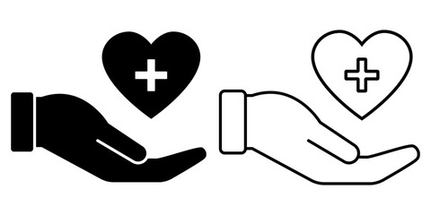 Vector illustration of Heart in Hand icon set isolated on transparent background