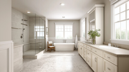Bright and airy bathroom with light wood cabinets evokes modern elegance and welcoming simplicity daily