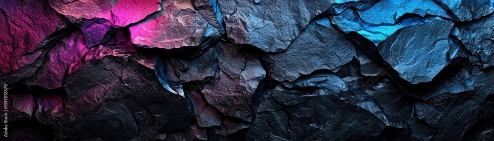 Poster glossy black anthracite stone texture with wet surface and colorful highlights for artistic backgrou