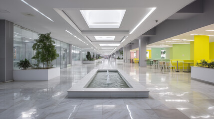 Sleek modern food court featuring a central design hub that energizes communal dining experiences today