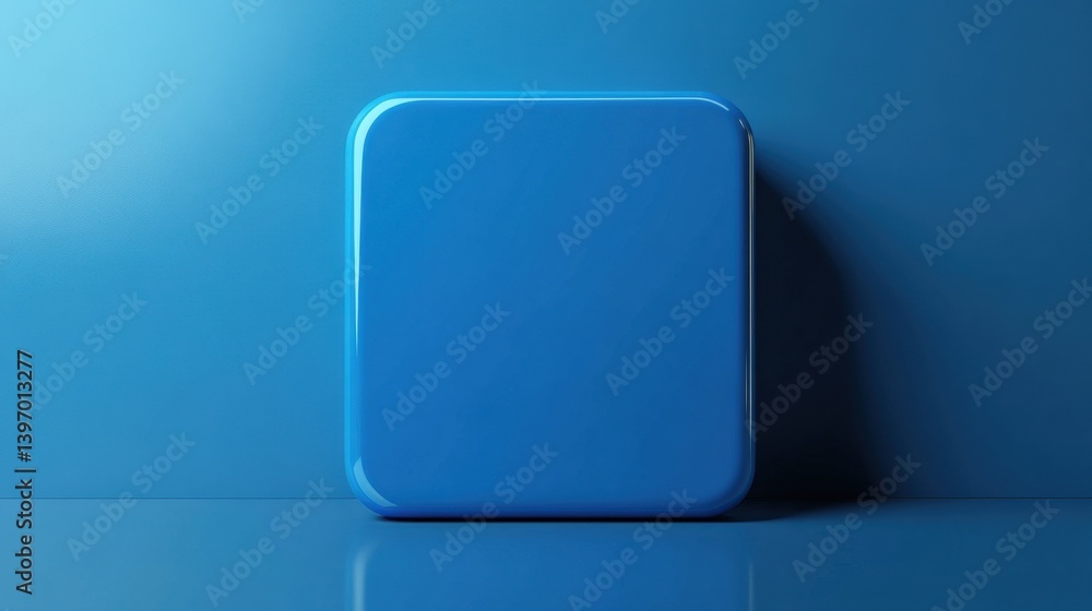 Poster blank mobile application icon, button - blue square with round corners. 3d rendering illustration
