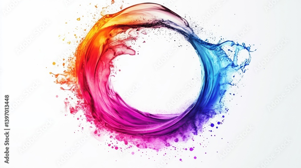 Aufkleber abstract circle liquid motion flow explosion. curved wave colorful pattern with paint drops on white