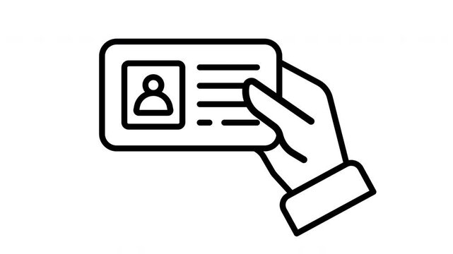 Animated hand confidently holds a generic id card