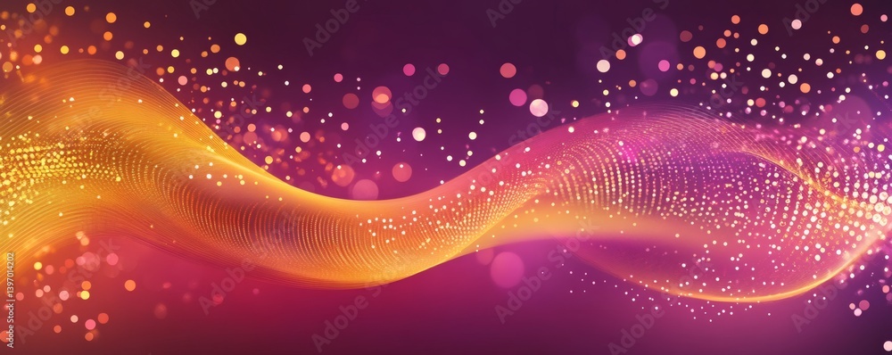 Wall mural abstract design of a luminous, wavy form with sparkling particles.