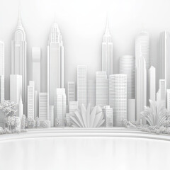 Naklejka premium Minimalist White Cityscape with Iconic Skyscrapers and Structures