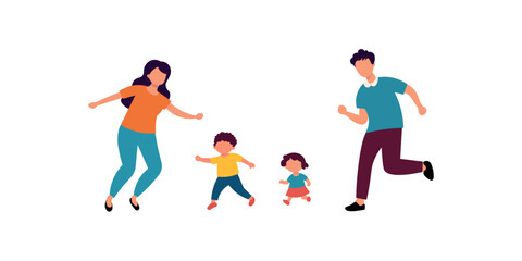 Happy Family Playing Outdoors, Vector Illustration