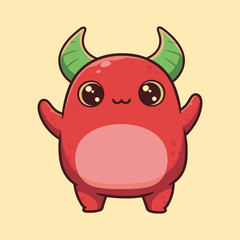 Cute red monster cartoon character with green horns vector illustration design for kids and adults