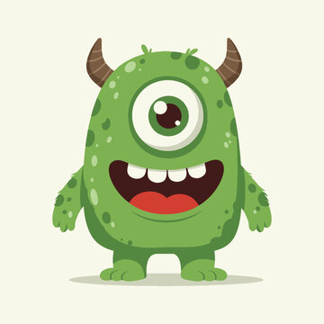 Cute green monster cartoon vector illustration for kids books and halloween designs isolated on white