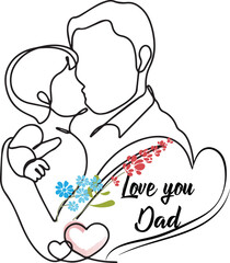 Happy Fathers day line drawing vector illustration
