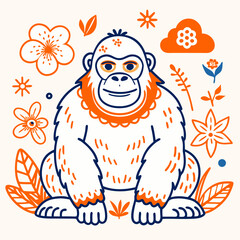 Obraz premium Gorilla Vector Illustration – Colorful Game Bird animals Clipart, Hunting Logo, Wildlife Art, Rural Countryside Drawing, Ornamental Feathers, Nature Design 