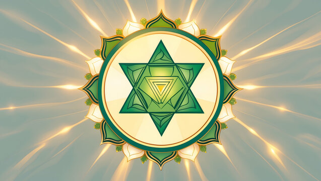 7 Chakras A watercolor Heart Chakra design with flowing green and golden hues, a soft Anahata lotus in the center, and delicate sparkles surrounding it like emotional vibrations (1)