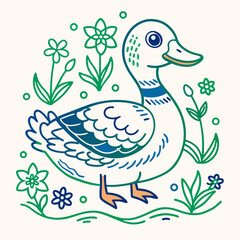 Fototapeta premium duck Vector Illustration – Colorful Game Bird animals Clipart, Hunting Logo, Wildlife Art, Rural Countryside Drawing, Ornamental Feathers, Nature Design 