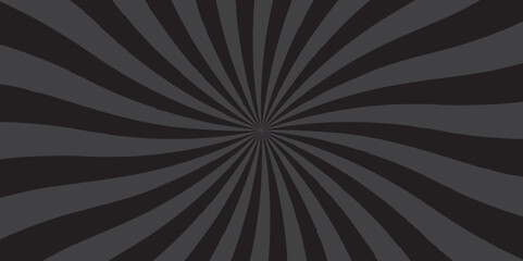 Abstract black and gray retro with sunburst pattern design. Vintage sunrays illustration swirl grunge spiral line. sun beam vector banner design and comic burst gradient concept pattern.	