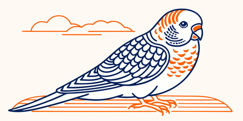 budgerigar Vector Illustration – Colorful Game Bird Clipart, Hunting Logo, Wildlife Art, Rural Countryside Drawing, Ornamental Feathers, Nature Design	