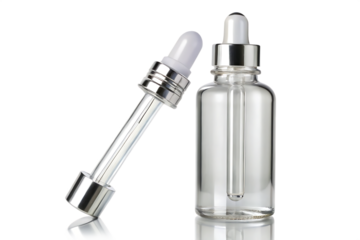 clear glass dropper bottle with pipette isolated on white background PNG. GENERATIVE AI