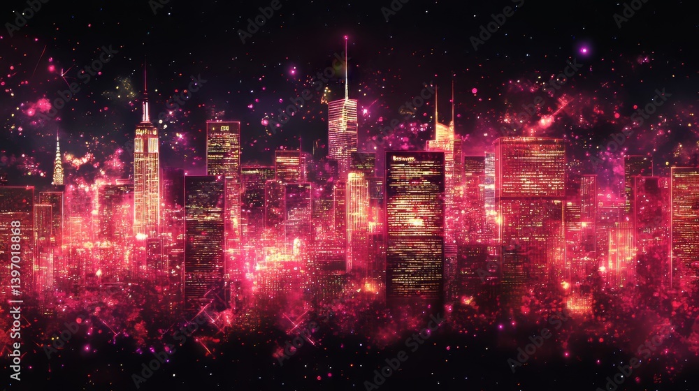 Poster a modern scene with a red digital data stream in an abstract form