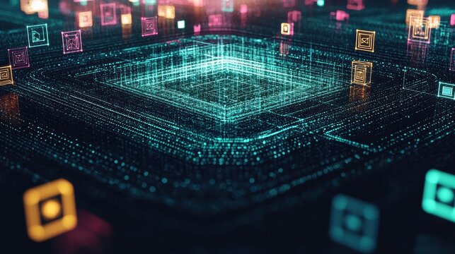 Dynamic data processing in quantum computing environments abstract visual representation tech innovation