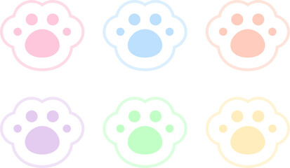 6 cute cat paw icons set in pastel colors