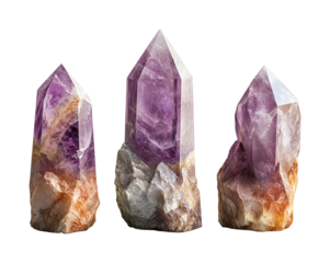 Amethyst crystal display nature gemstones isolated on transparent background, png