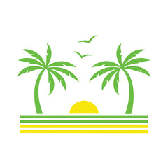 Minimalist Beach with Tropical Palm Tree Vector Design