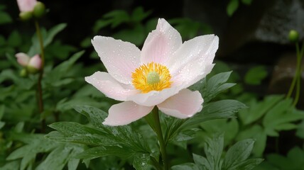 Fototapeta premium Pale Pink Flower with Dew Drops Close Up