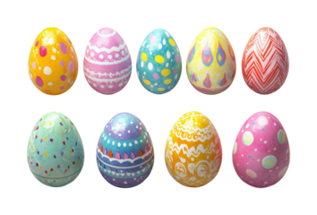 Colorful easter eggs display festive event celebration fun isolated on transparent background, png