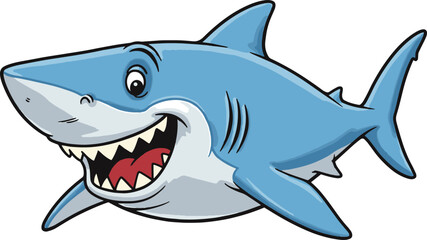 Cartoon shark vector illustration, great white shark drawing, ocean animal clip art, marine life image