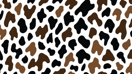 Vector cow print pattern background. Black and brown irregular spots seamless pattern. Abstract cow skin texture illustration. Hand drawn design. Farm animal print