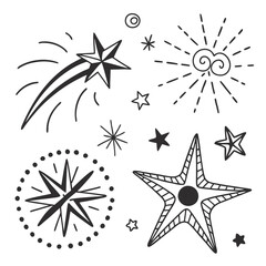 Fototapeta premium Magical Sparkle Icons: Hand-Drawn Dots, Lines & Starbursts for Whimsical Designs
