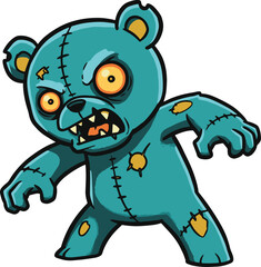 Zombie teddy bear cartoon illustration vector graphic halloween scary monster toy character design art