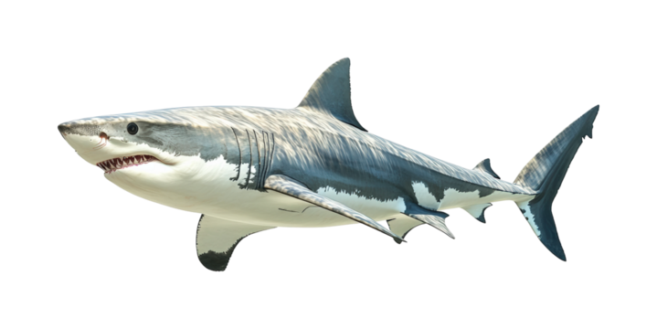 Great white shark swimming in ocean marine life underwater isolated on transparent background, png