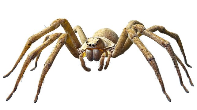 Brownish Tan Linsang Spider with Long Legs on White Background